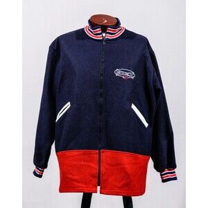 Men's Nike 100% Wool Navy Blue Red White Basketball Varsity Jacket Coat Sz XL